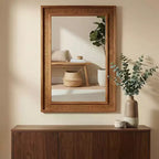 24 x 36 Rectangular Rattan Decorative Wall Mirror with Wood Frame, Farmhouse Accent Mirror for Bathroom, Entryway, or Home Dcor-Panipeachy