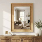 Miroir mural décoratif rectangulaire en rotin 24 x 36 avec cadre en bois, miroir d'appoint de style ferme pour salle de bain, entrée ou décoration intérieure - Panipeachy
