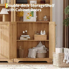 Meuble Blanc Moderne Voûté de 72 po - Étagère à 5 Niveaux en Bois avec Portes Doubles, Étagère Réglable, Poignées Noires, Bibliothèque Autonome pour Salon