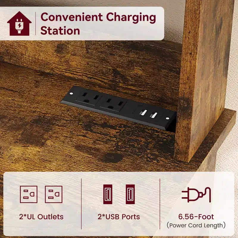 Meuble à micro-ondes de 160 cm de hauteur GustoWave, étagère de rangement style ferme avec prise électrique, plan de travail épaissi