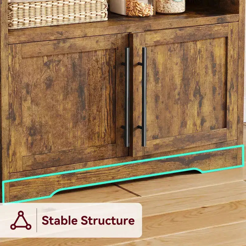 Meuble à micro-ondes de 160 cm de hauteur GustoWave, étagère de rangement style ferme avec prise électrique, plan de travail épaissi