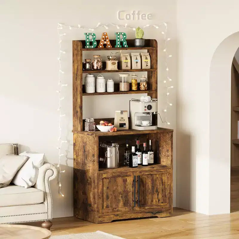 Meuble à micro-ondes de 160 cm de hauteur GustoWave, étagère de rangement style ferme avec prise électrique, plan de travail épaissi