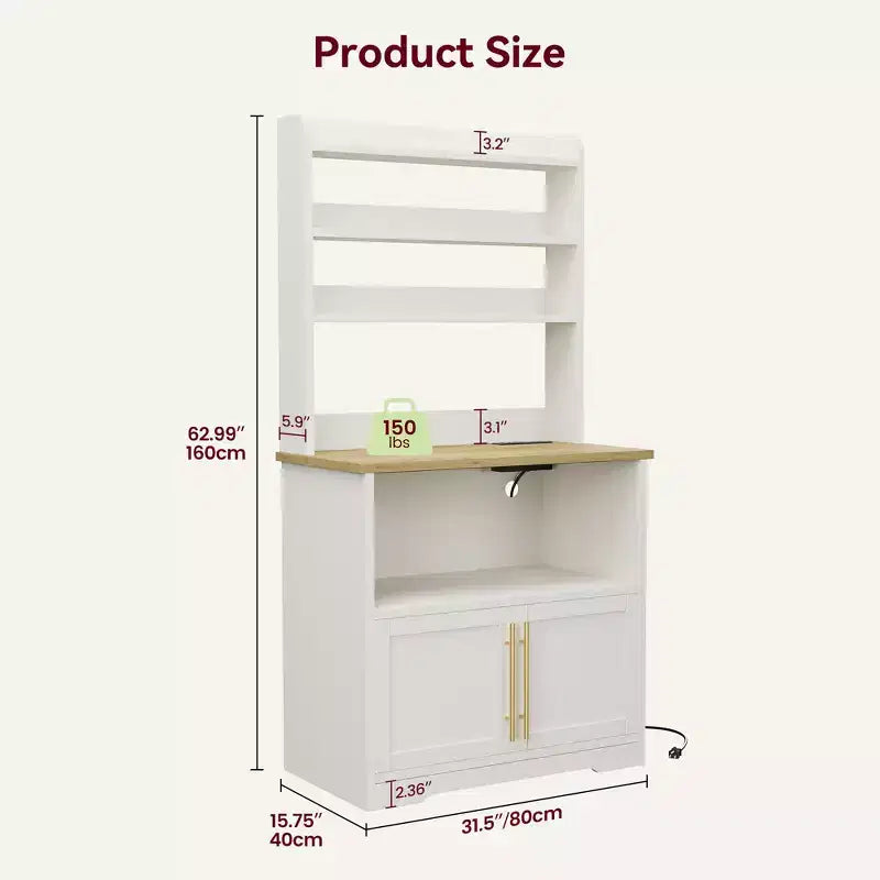Meuble à micro-ondes de 160 cm de hauteur GustoWave, étagère de rangement style ferme avec prise électrique, plan de travail épaissi