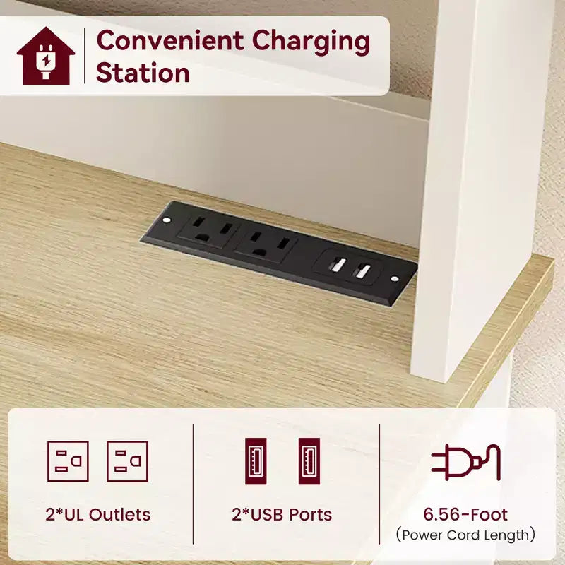 Meuble à micro-ondes de 160 cm de hauteur GustoWave, étagère de rangement style ferme avec prise électrique, plan de travail épaissi