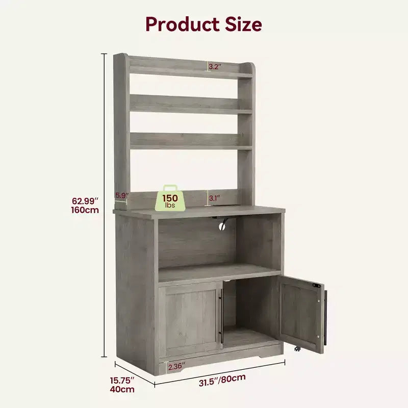Meuble à micro-ondes de 160 cm de hauteur GustoWave, étagère de rangement style ferme avec prise électrique, plan de travail épaissi