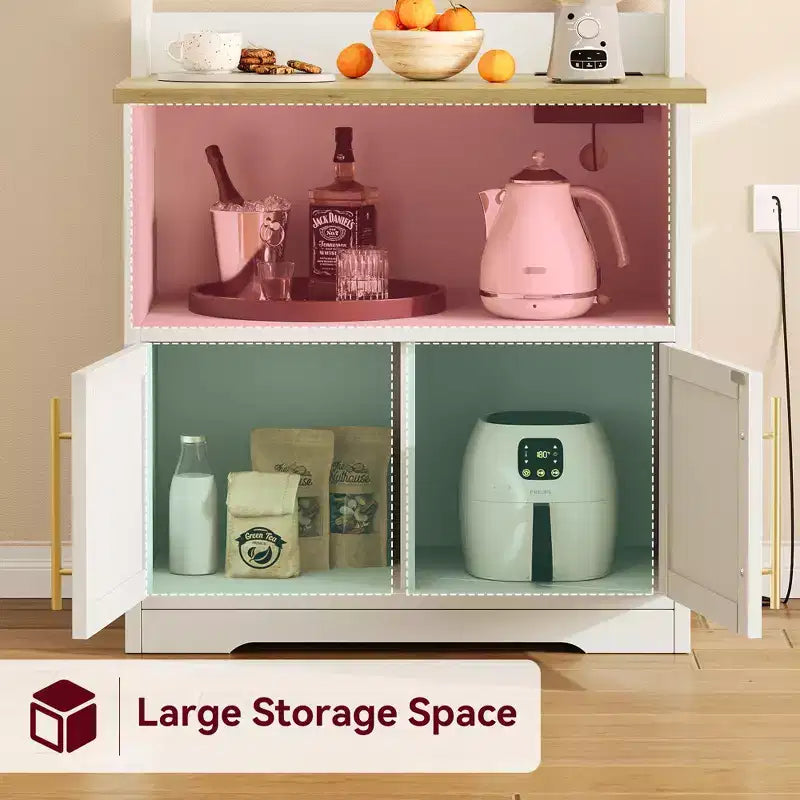 Meuble à micro-ondes de 160 cm de hauteur GustoWave, étagère de rangement style ferme avec prise électrique, plan de travail épaissi