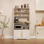 Meuble à micro-ondes de 160 cm de hauteur GustoWave, étagère de rangement style ferme avec prise électrique, plan de travail épaissi