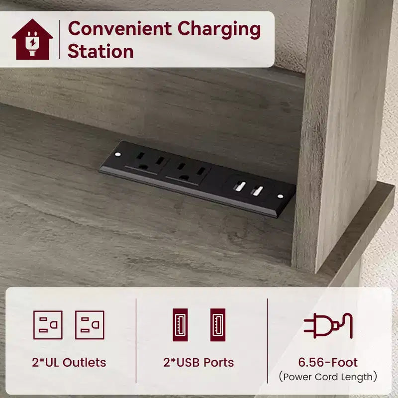 Meuble à micro-ondes de 160 cm de hauteur GustoWave, étagère de rangement style ferme avec prise électrique, plan de travail épaissi