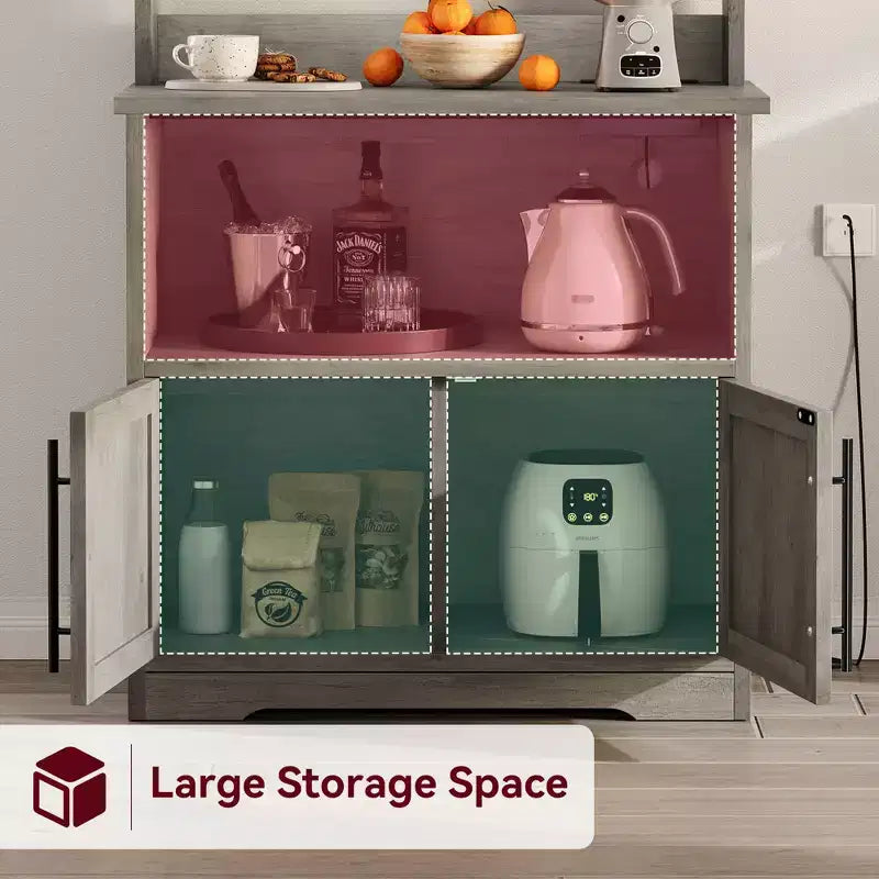 Meuble à micro-ondes de 160 cm de hauteur GustoWave, étagère de rangement style ferme avec prise électrique, plan de travail épaissi