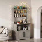 Meuble à micro-ondes de 160 cm de hauteur GustoWave, étagère de rangement style ferme avec prise électrique, plan de travail épaissi