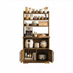 Meuble à micro-ondes de 160 cm de hauteur GustoWave, étagère de rangement style ferme avec prise électrique, plan de travail épaissi