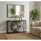 Console d'entrée 55" avec 5 niveaux de rangement, table de canapé industrielle avec cadre métallique en forme de O pour couloir et salon