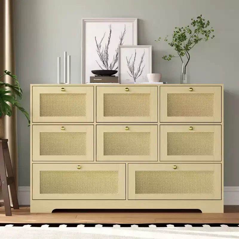 Commode 6 tiroirs en rotin, style bohème moderne, avec pieds en bois massif, organisateur autoportant pour chambre à coucher et salon