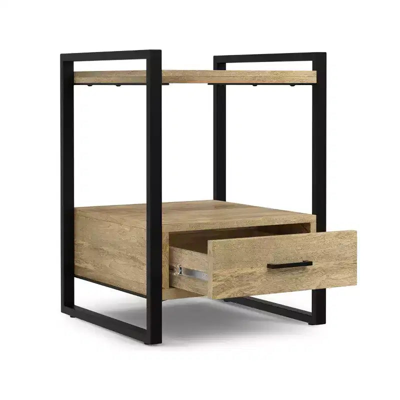 Table de chevet Lawson en bois de manguier massif de 56 cm de large, style industriel moderne, coloris naturel