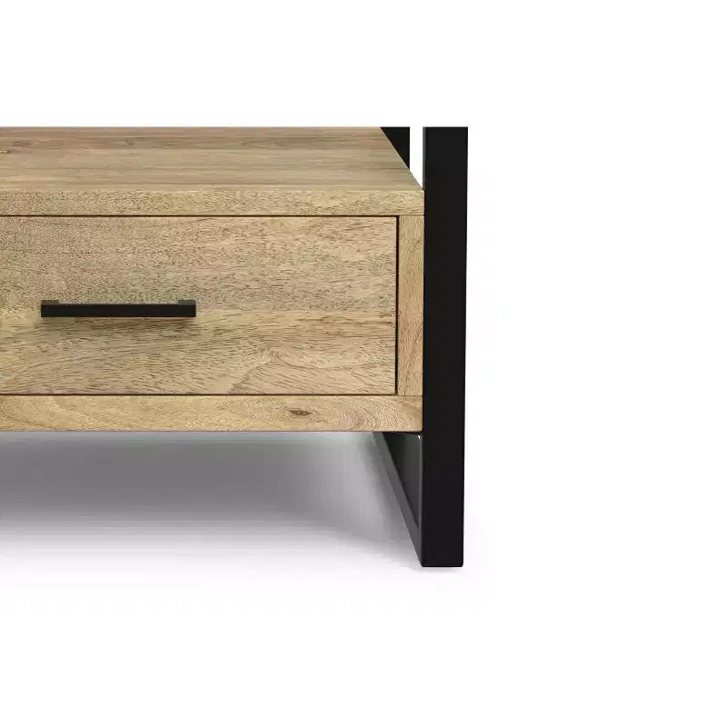 Table de chevet Lawson en bois de manguier massif de 56 cm de large, style industriel moderne, coloris naturel