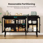 JVNOXK Bahut Buffet avec 3 Portes en Rotin, Console de Rangement de Cuisine Moderne pour Entrée Salon (Petit, Noir)