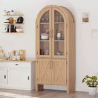Garde-Manger de cuisine arqué 60 | Meuble arqué 4 niveaux avec portes, Rangement en bois moderne avec étagères réglables pour salon et salle à manger