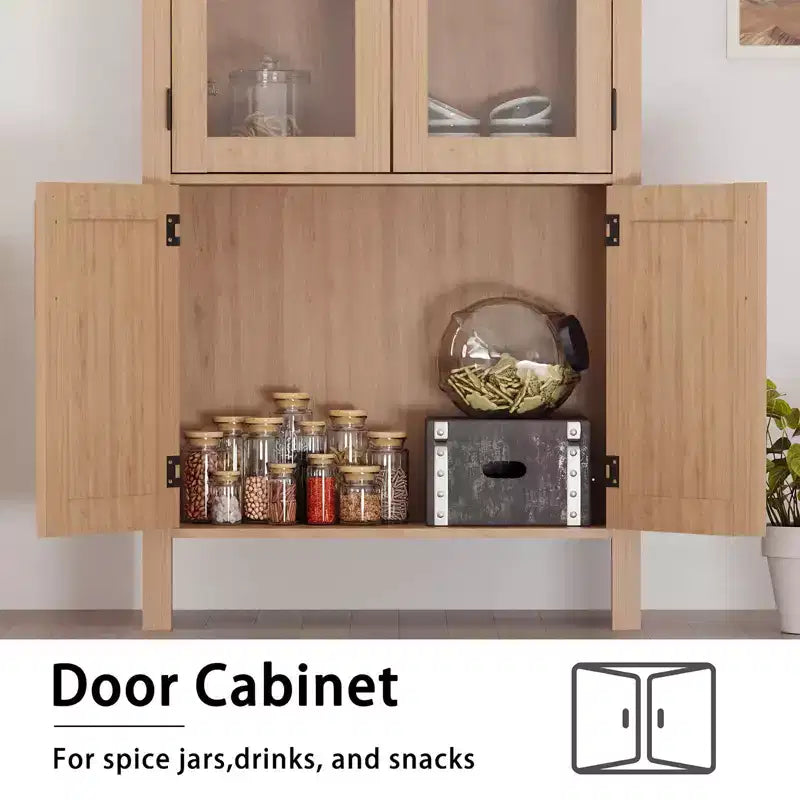 Garde-Manger de cuisine arqué 60 | Meuble arqué 4 niveaux avec portes, Rangement en bois moderne avec étagères réglables pour salon et salle à manger