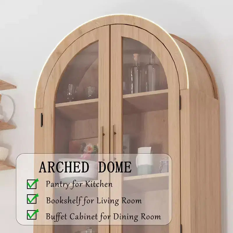 Garde-Manger de cuisine arqué 60 | Meuble arqué 4 niveaux avec portes, Rangement en bois moderne avec étagères réglables pour salon et salle à manger