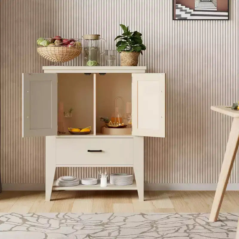Bahut buffet en rotin avec tiroir, meuble de rangement, armoire d'appoint pour café blanc, meuble de cuisine, console pour entrée, salon