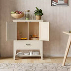 Bahut buffet en rotin avec tiroir, meuble de rangement, armoire d'appoint pour café blanc, meuble de cuisine, console pour entrée, salon