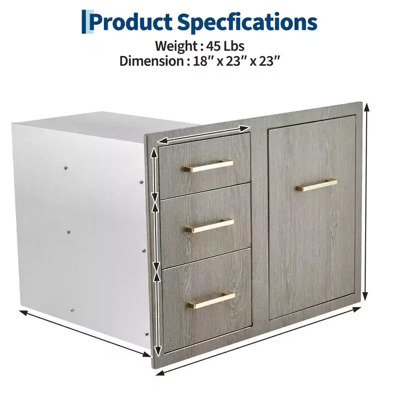 Ensemble de tiroirs et d'armoires de cuisine d'extérieur en acier inoxydable avec anneau de déchets réglable, montage encastré résistant aux intempéries - 38,2 L x 20,5 H x 22,6 P