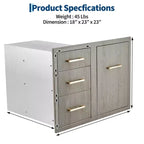 Ensemble de tiroirs et d'armoires de cuisine d'extérieur en acier inoxydable avec anneau de déchets réglable, montage encastré résistant aux intempéries - 38,2 L x 20,5 H x 22,6 P