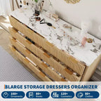 Commode, 54 pouces de large, 8 tiroirs cannelés, meuble de rangement moderne en bois, organisateur de placard et meuble TV