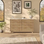 Commode, 54 pouces de large, 8 tiroirs cannelés, meuble de rangement moderne en bois, organisateur de placard et meuble TV