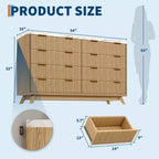 Commode, 54 pouces de large, 8 tiroirs cannelés, meuble de rangement moderne en bois, organisateur de placard et meuble TV