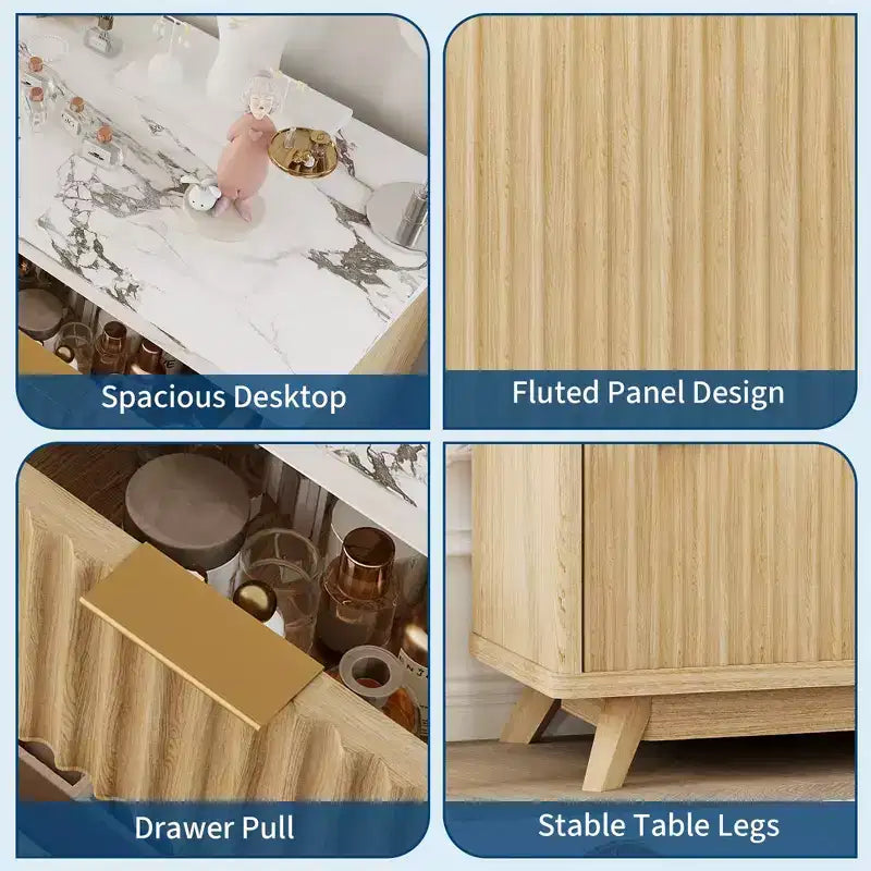 Commode, 54 pouces de large, 8 tiroirs cannelés, meuble de rangement moderne en bois, organisateur de placard et meuble TV