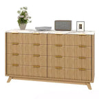 Commode, 54 pouces de large, 8 tiroirs cannelés, meuble de rangement moderne en bois, organisateur de placard et meuble TV