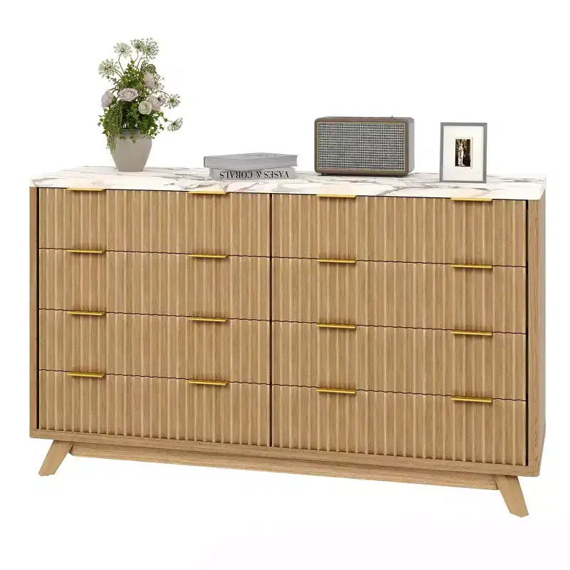 Commode, 54 pouces de large, 8 tiroirs cannelés, meuble de rangement moderne en bois, organisateur de placard et meuble TV