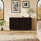 Commode, 54 pouces de large, 8 tiroirs cannelés, meuble de rangement moderne en bois, organisateur de placard et meuble TV