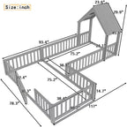 Lit cabane double/grand format avec porte et barrières de sécurité, lit plateforme double en bois pour enfants