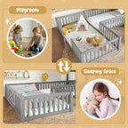 Lit cabane double/grand format avec porte et barrières de sécurité, lit plateforme double en bois pour enfants