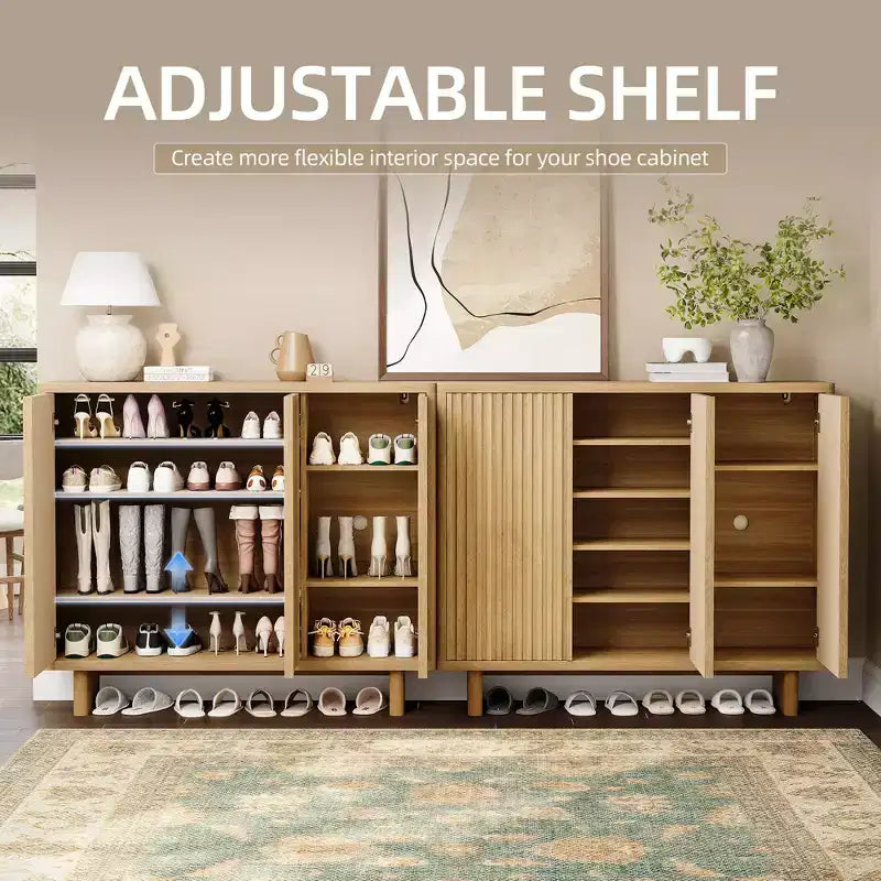 Meuble à chaussures rustique à 5 niveaux avec porte cannelée, banc de rangement de 117 cm pour entrée, salon ou hall