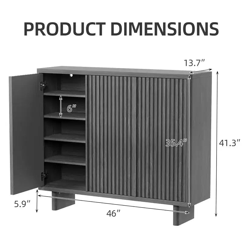 Meuble à chaussures rustique à 5 niveaux avec porte cannelée, banc de rangement de 117 cm pour entrée, salon ou hall