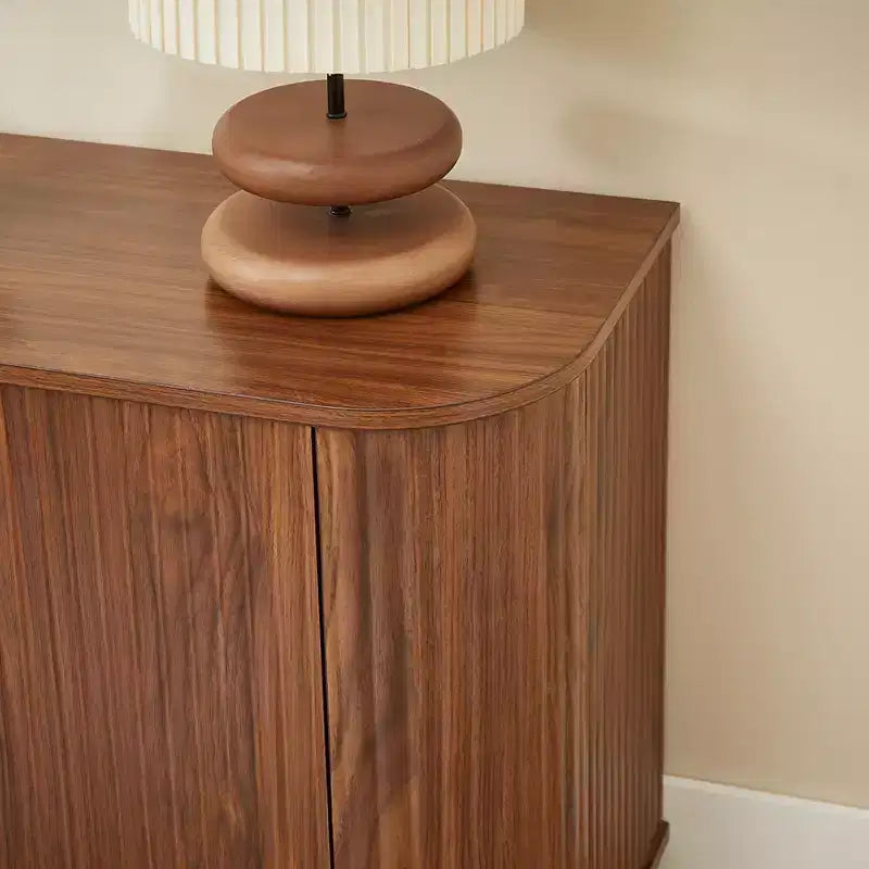 JVNOXK Buffet meuble de rangement meuble TV avec motif vague Buffet Armoire en bois à rayures verticales pour entrée. Noyer