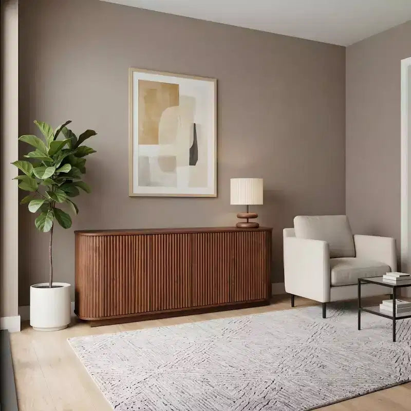 JVNOXK Buffet meuble de rangement meuble TV avec motif vague Buffet Armoire en bois à rayures verticales pour entrée. Noyer