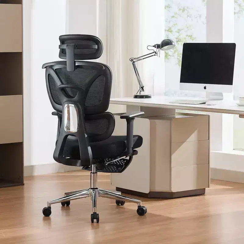 Chaise de bureau ergonomique en maille pour bureau à domicile, bureau, jeu Soutien lombaire réglable, accoudoirs 3D, appuie-tête et repose-pieds Maille noire respirante, cadre noir