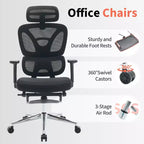 Chaise de bureau ergonomique en maille pour bureau à domicile, bureau, jeu Soutien lombaire réglable, accoudoirs 3D, appuie-tête et repose-pieds Maille noire respirante, cadre noir