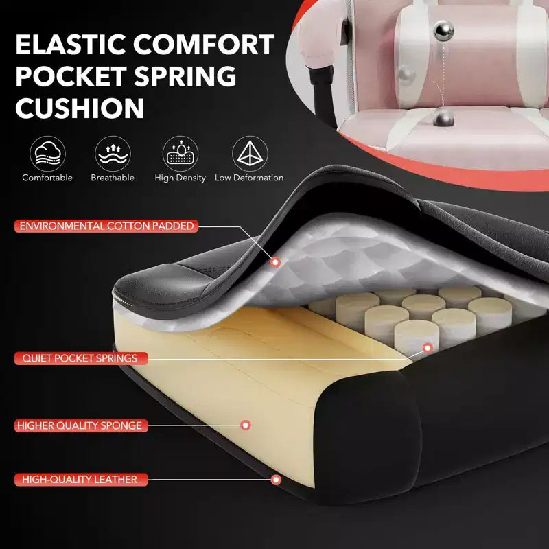 Coolmee Fauteuil de Bureau Grand Format, Chaise de Gaming en Cuir à Dossier Haut avec Repose-Pieds, Chaise d'Ordinateur Ergonomique avec Soutien Lombaire et Appui-Tête
