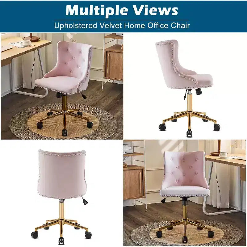 VINGLI Chaise de bureau sans accoudoirs en velours, jolie chaise de coiffeuse/maquillage rembourrée avec dossier pour chambre à coucher et pour femmes/filles