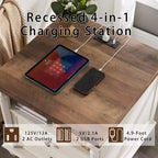 Table d'appoint de ferme 24" avec station de charge, table de chevet carrée avec 4 pieds en bois massif et 2 tiroirs pour salon, chambre à coucher