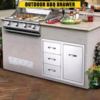 Meuble d'extérieur 3 tiroirs en acier inoxydable - Combo de rangement encastré étanche avec accès barbecue et tiroirs poubelle