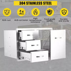 Meuble d'extérieur 3 tiroirs en acier inoxydable - Combo de rangement encastré étanche avec accès barbecue et tiroirs poubelle