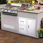 Meuble d'extérieur 3 tiroirs en acier inoxydable - Combo de rangement encastré étanche avec accès barbecue et tiroirs poubelle