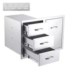 Meuble d'extérieur 3 tiroirs en acier inoxydable - Combo de rangement encastré étanche avec accès barbecue et tiroirs poubelle