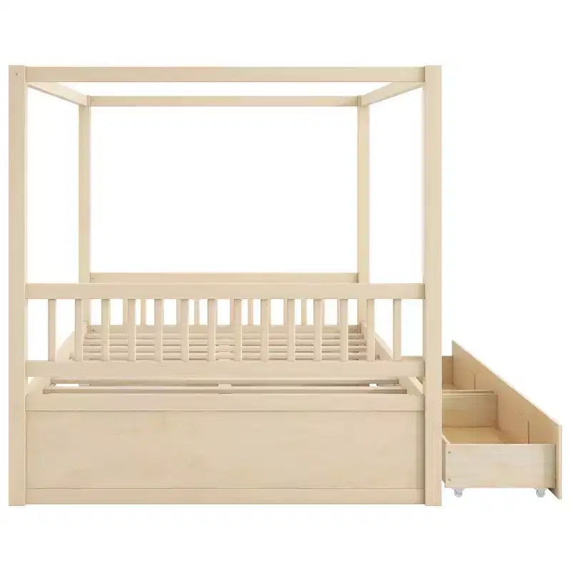 Lit plateforme à baldaquin moderne en bois Luxystar avec 2 tiroirs de rangement